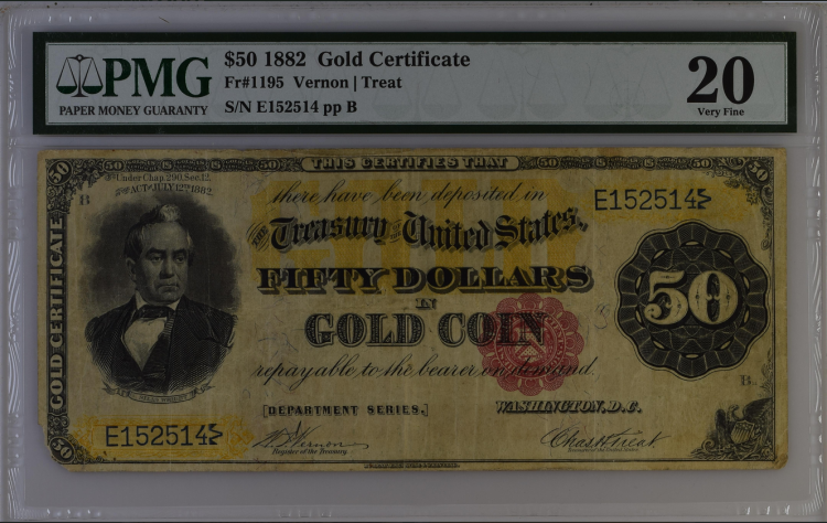 (image for) 1882 $50 Fifty Dollar Gold Certificate Fr-1195 PMG 20 Very Fine - Click Image to Close