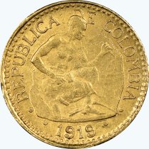 (image for) 1919 Colombia Gold 5 Pesos Coin Avg Circ AGW .2355 oz