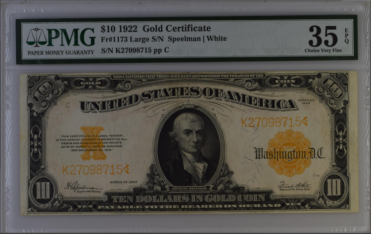 (image for) 1922 $10 Twenty Dollar Gold Certificate Fr-1173 PMG 35 Choice VF - Click Image to Close