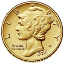 (image for) 2016-W 1/10 oz Gold Mercury Dime Centennial With COA & Box