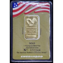 (image for) Vintage Engelhard 1 oz Gold Bar .9999 Fine Eagle Design Sealed In Assay