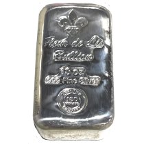 (image for) 10 oz Cast-Poured .999 Fine Silver Bar - Fleur de Lis Bullion