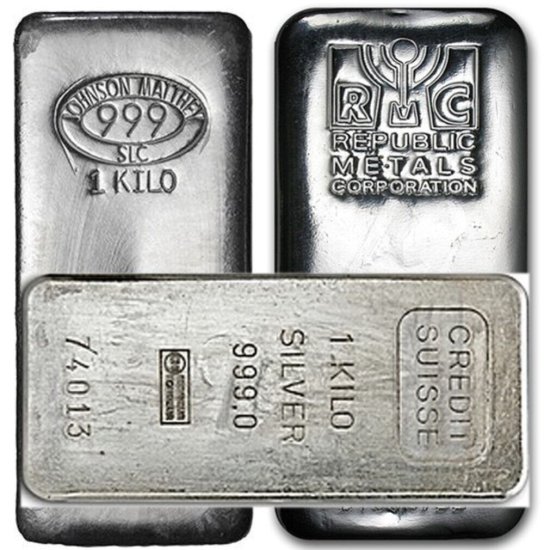 (image for) 1 Kilo ( 32.15 troy oz ) Silver Bar .999 Fine - Secondary Market - Mix Mint - Click Image to Close