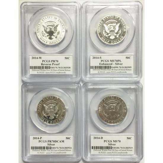 (image for) 2014 PCGS 70 Set 4 Kennedy Half Dollar 50th Anniversary FS - Click Image to Close