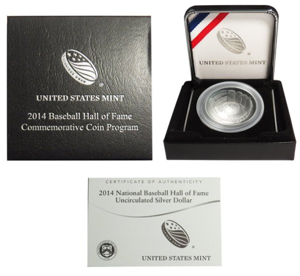 (image for) 2014 P $1 Baseball Hall Of Fame Silver BU Coin With Box COA - Click Image to Close