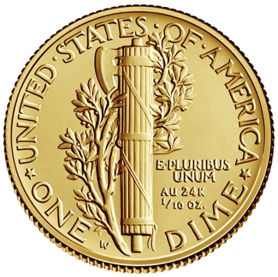 (image for) 2016-W 1/10 oz Gold Mercury Dime Centennial With COA & Box - Click Image to Close
