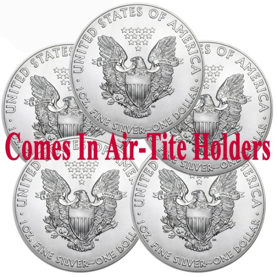(image for) Lot of 5 - 2024 1 oz 999 Fine Silver American Eagle Coin BU - In AirTite Holder - Click Image to Close