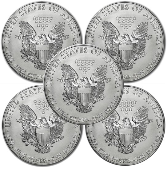(image for) Lot of 5 - Random Year 1 oz American .999 Fine Silver Eagle Coins BU - Click Image to Close