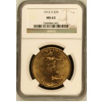 (image for) 1915-S $20 NGC MS-63 Gold Double Eagle Saint Gaudens Coin