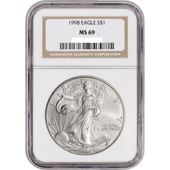 (image for) 1998 American Eagle .999 Fine $1 Silver Coin NGC MS69 - Click Image to Close