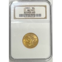 (image for) 1901 NGC AU58 $5 Gold Eagle Liberty Coin