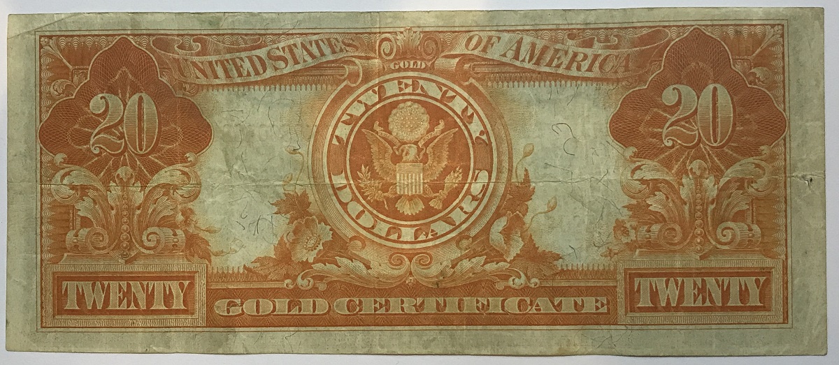 (image for) 1922 $20 Gold Certificate In Gold Coin Note Washington Large Sil - Click Image to Close