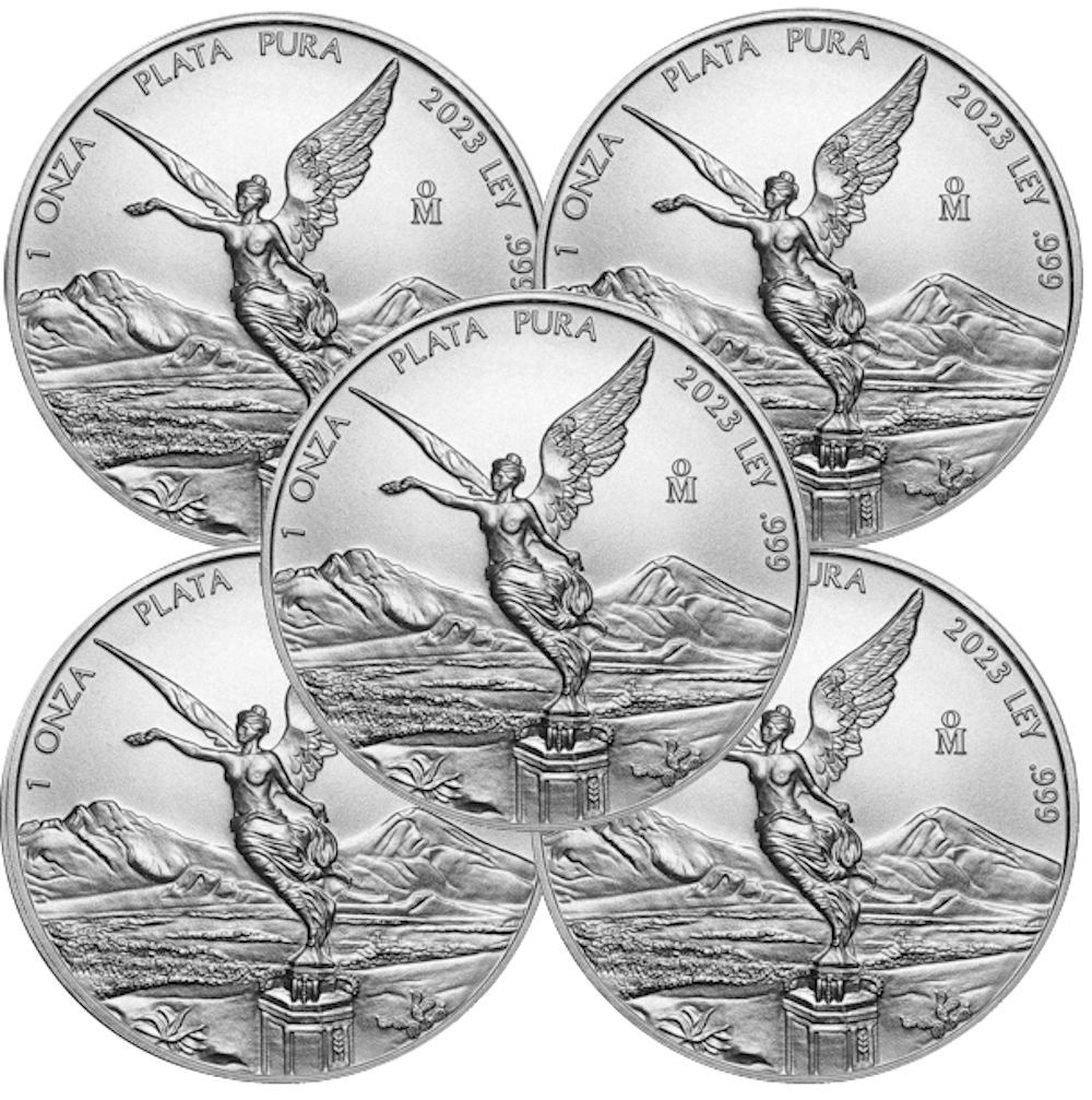 (image for) Lot of 5 - 2023 1 oz Mexican Onza .999 Fine Silver Libertad Coin BU - Click Image to Close