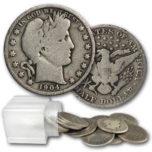 (image for) Barber Half Dollars $10 90% Silver Roll Of 20 Coins Avg. Circ. - Click Image to Close