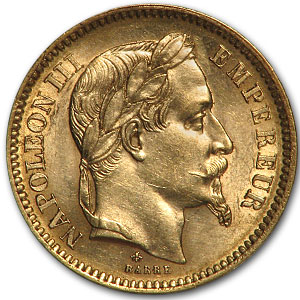 (image for) 20 Francs .1867 oz Gold Napoleon III Coin France 1852-1870 - Click Image to Close
