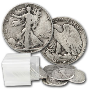 (image for) Halves Walking Liberty $10 90% Silver 20 Coin Roll Avg. Circ - Click Image to Close