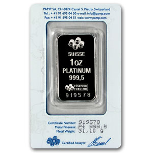 (image for) 1 oz Platinum Bar - Pamp Suisse .9995 Fine Platinum - In Assay Card - Click Image to Close