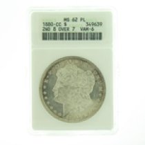 (image for) 1880 CC 2nd 8 Over 7 VAM-6 Silver Morgan Dollar ANACS MS-62 PL