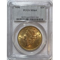 (image for) 1896 Gold $20 Double Eagle Liberty Coin PCGS MS-64