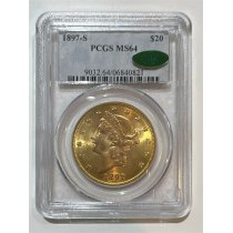(image for) 1897-S Gold $20 Double Eagle Liberty Coin PCGS MS-64 CAC