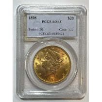 (image for) 1898 Gold $20 Double Eagle Liberty Coin PCGS MS-63