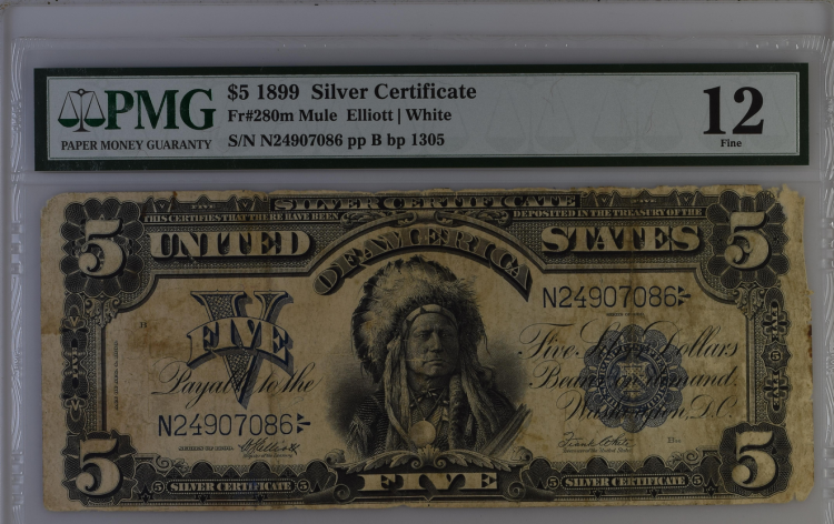 (image for) 1899 $5 Five Dollar Silver Certificate Fr-280M PMG 12 Fine - Click Image to Close