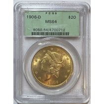(image for) 1906-D Gold $20 Double Eagle Liberty Coin PCGS MS-64 OGH