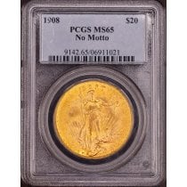 (image for) 1908 $20 PCGS MS-65 No Motto Gold Double Eagle Saint Gaudens