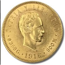 (image for) 1916 5 Pesos Cuba Jose Marti Gold Coin