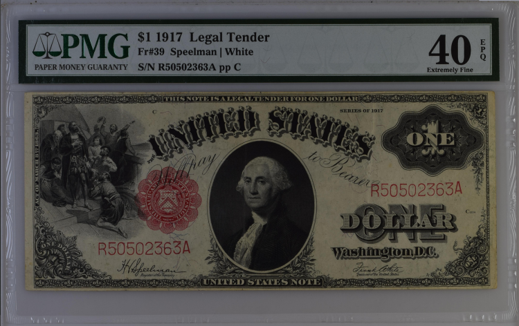 (image for) 1917 $1 Dollar Legal Tender Fr-39 PMG 40 EPQ Extremely Fine - Click Image to Close