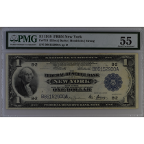 (image for) 1918 $1 Dollar FRBN New York Fr-713 PMG 55 About Unc