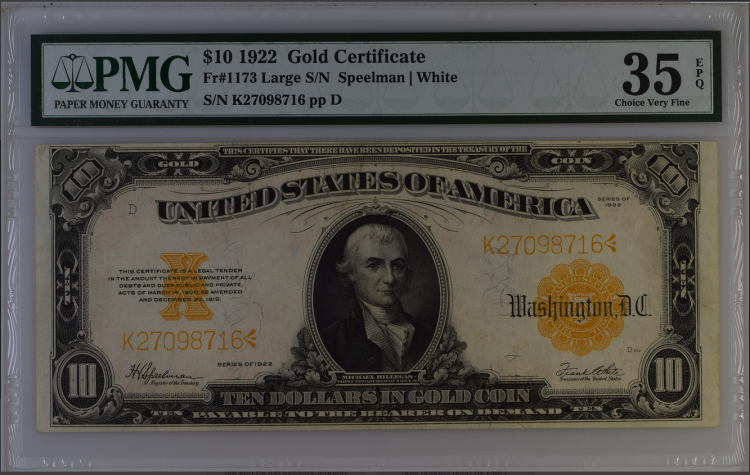 (image for) 1922 $10 Twenty Dollar Gold Certificate FR1173 PMG 35 Choice VF - Click Image to Close