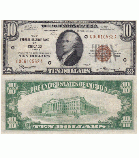 (image for) 1929 $10 Federal Reserve Bank Note Chicago Fr#1860-G - Click Image to Close