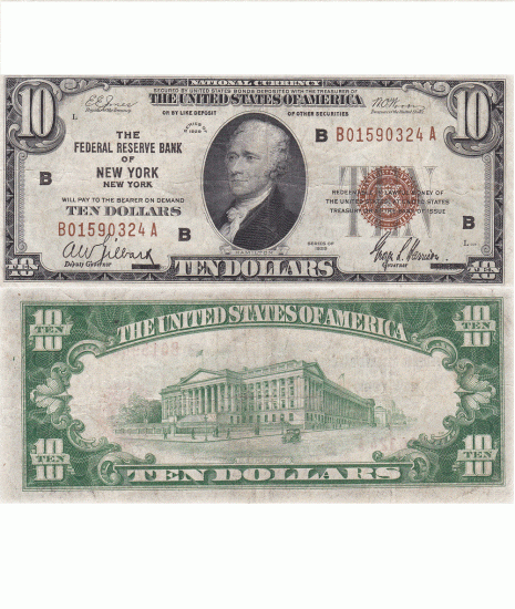 (image for) 1929 $10 Federal Reserve Bank Note New York Fr#1860-B - Click Image to Close