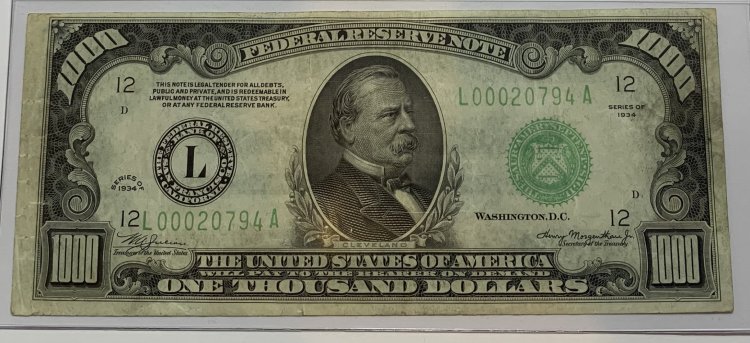 (image for) 1934 $1000 Federal Reserve Bank Note - Click Image to Close