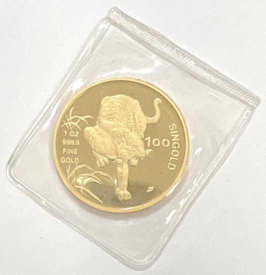 (image for) 1986 Singapore 1 oz .9999 Fine Gold 100 Singold Tiger BU - Sealed