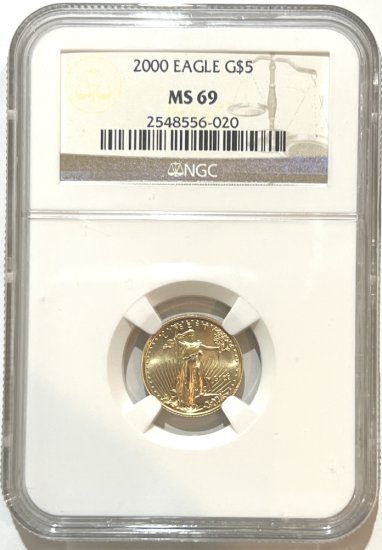 (image for) 2000 1/10th oz NGC MS 69 Gold American Eagle Coin - Click Image to Close