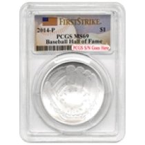 (image for) 2014 P $1 Baseball Hall Of Fame Silver PCGS MS69 FS Coin