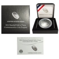 (image for) 2014 P $1 Baseball Hall Of Fame Silver BU Coin With Box COA