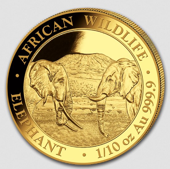 (image for) 2020 Somalia 1/10 oz Gold Elephant Coin BU - Click Image to Close
