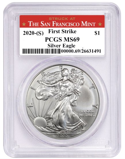 (image for) 2020 (S) Struck At San Francisco Silver Eagle PCGS MS69 FS - Click Image to Close