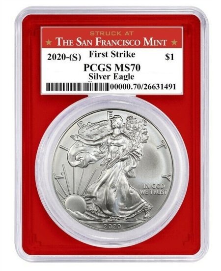(image for) 2020 (S) Struck At San Francisco Silver Eagle PCGS MS70 FS Red L - Click Image to Close