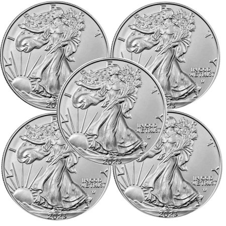 Lot of 5 - 2023 1 oz .999 Fine Silver American Eagle Coins BU