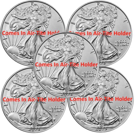 Lot of 5 - 2023 1 oz 999 Fine Silver American Eagle Coin BU - In AirTite Holder