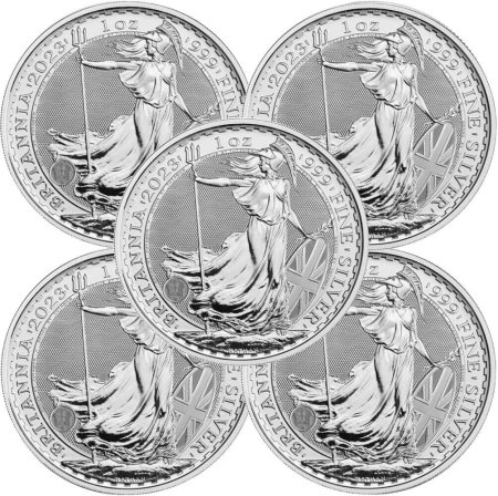 Lot of 5 - 2023 1 oz .999 Fine Silver Britannia Coin BU - Queen Elizabeth II