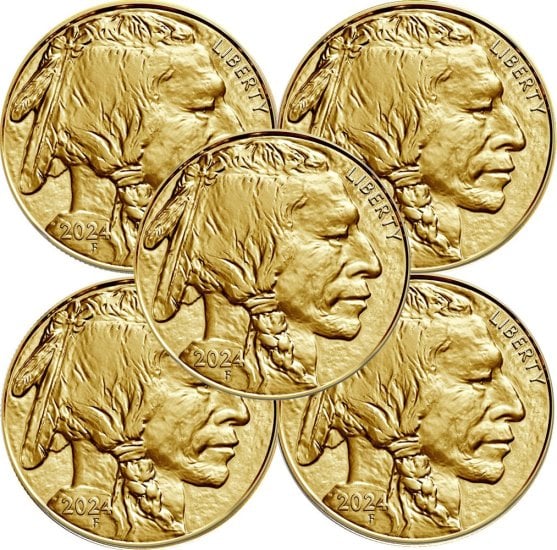 (image for) Lot of 5 - 2024 1 oz .9999 Fine Gold American Buffalo Coin BU - Click Image to Close