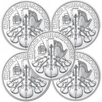 (image for) Lot of 5 - 2024 1 oz Austrian .999 Fine Silver Philharmonic Coins BU