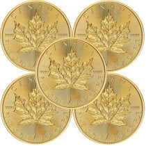 (image for) Lot of 5 - 2024 1 oz Canadian Gold Maple Leaf $50 Coin 9999 Gold