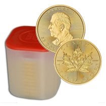 (image for) Roll of 10 - 2024 1 oz Canadian Gold Maple Leaf $50 Coin BU