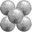 (image for) Lot of 5 - 2024 1 oz Canadian .9999 Fine Silver Maple Leaf $5 Coin BU
